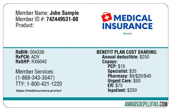 Cartão de seguro saúde da Ucrânia amostra